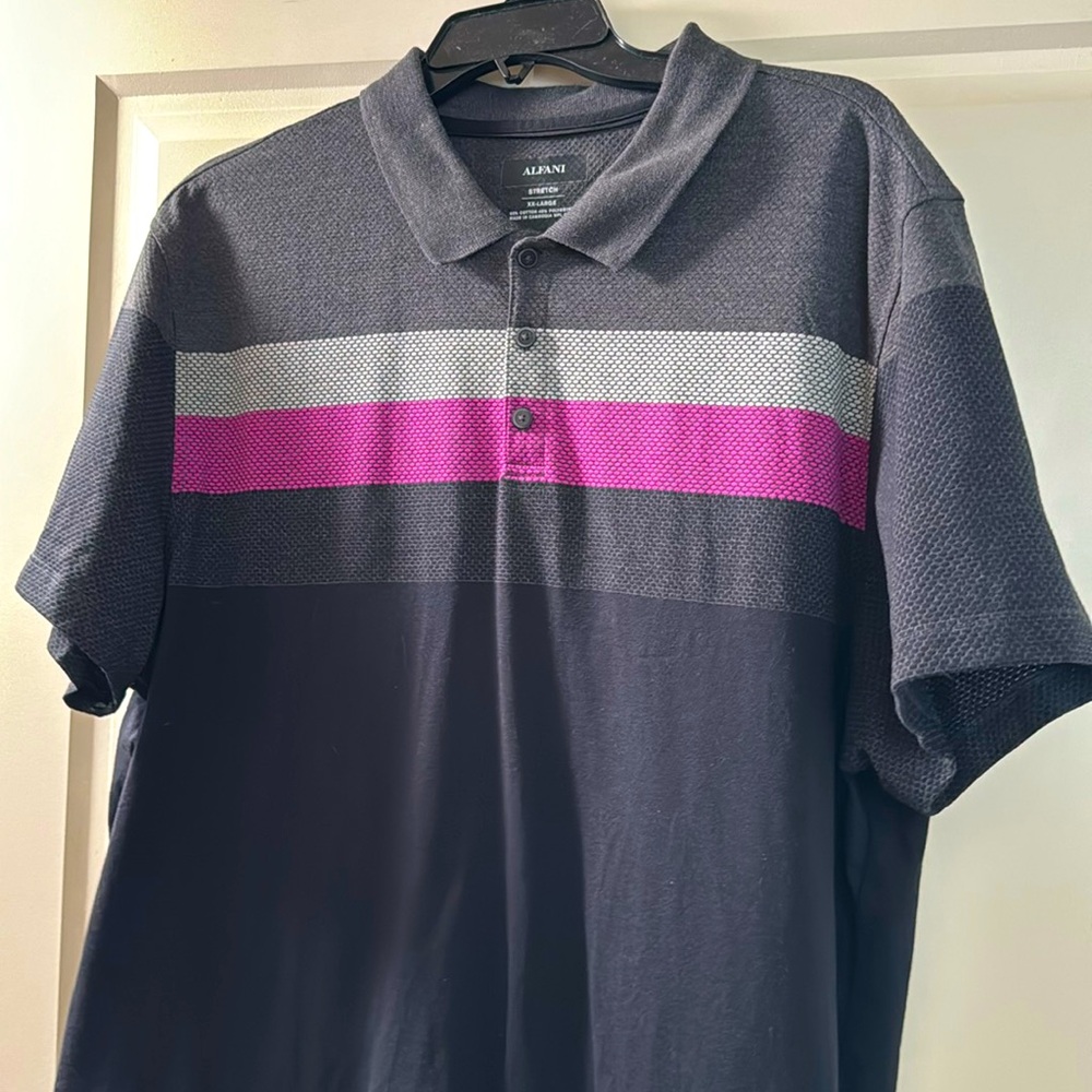 Men’s Alfani Polo Short Sleeve Shirt Dark Grey Fuscia